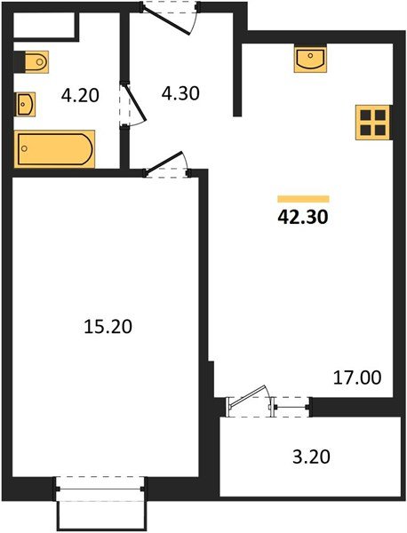 Фото №1: 1-комнатная квартира <span class="whitespace-nowrap">42 м²</span>, <span class="whitespace-nowrap">14/16 эт.</span> - Яблоновский, мкр. ЖК Мегасити