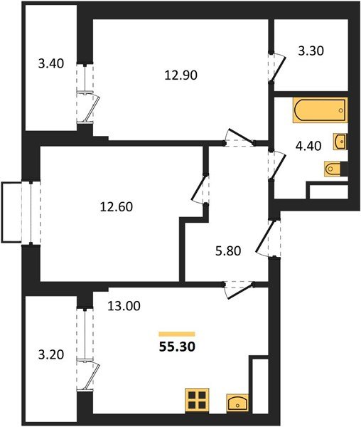 Фото №1: 2-комнатная квартира <span class="whitespace-nowrap">55 м²</span>, <span class="whitespace-nowrap">7/16 эт.</span> - Яблоновский, мкр. ЖК Мегасити