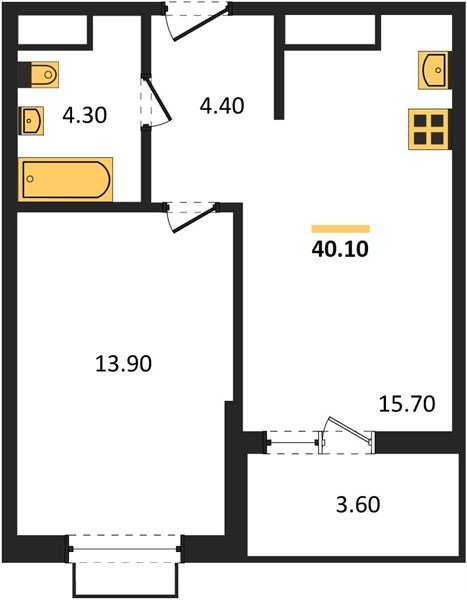 Фото №1: 1-комнатная квартира <span class="whitespace-nowrap">40 м²</span>, <span class="whitespace-nowrap">8/16 эт.</span> - Яблоновский, мкр. ЖК Мегасити