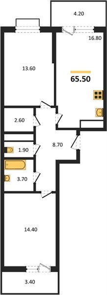 Фото №1: 2-комнатная квартира <span class="whitespace-nowrap">65 м²</span>, <span class="whitespace-nowrap">10/16 эт.</span> - Яблоновский, мкр. ЖК Мегасити