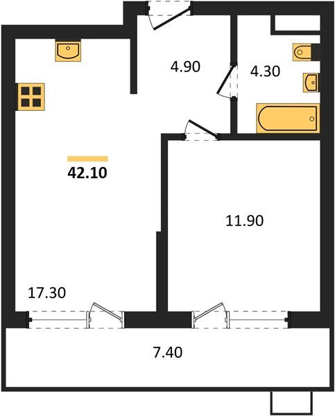 Фото №1: 1-комнатная квартира <span class="whitespace-nowrap">42 м²</span>, <span class="whitespace-nowrap">4/16 эт.</span> - Яблоновский, мкр. ЖК Мегасити