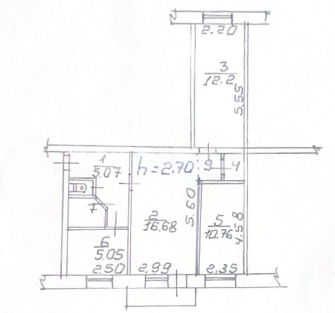 Фото №10: 3-комнатная квартира <span class="whitespace-nowrap">55 м²</span>, <span class="whitespace-nowrap">5/5 эт.</span> - Мариуполь, р. Ильичёвский, пр-кт Металлургов, 221