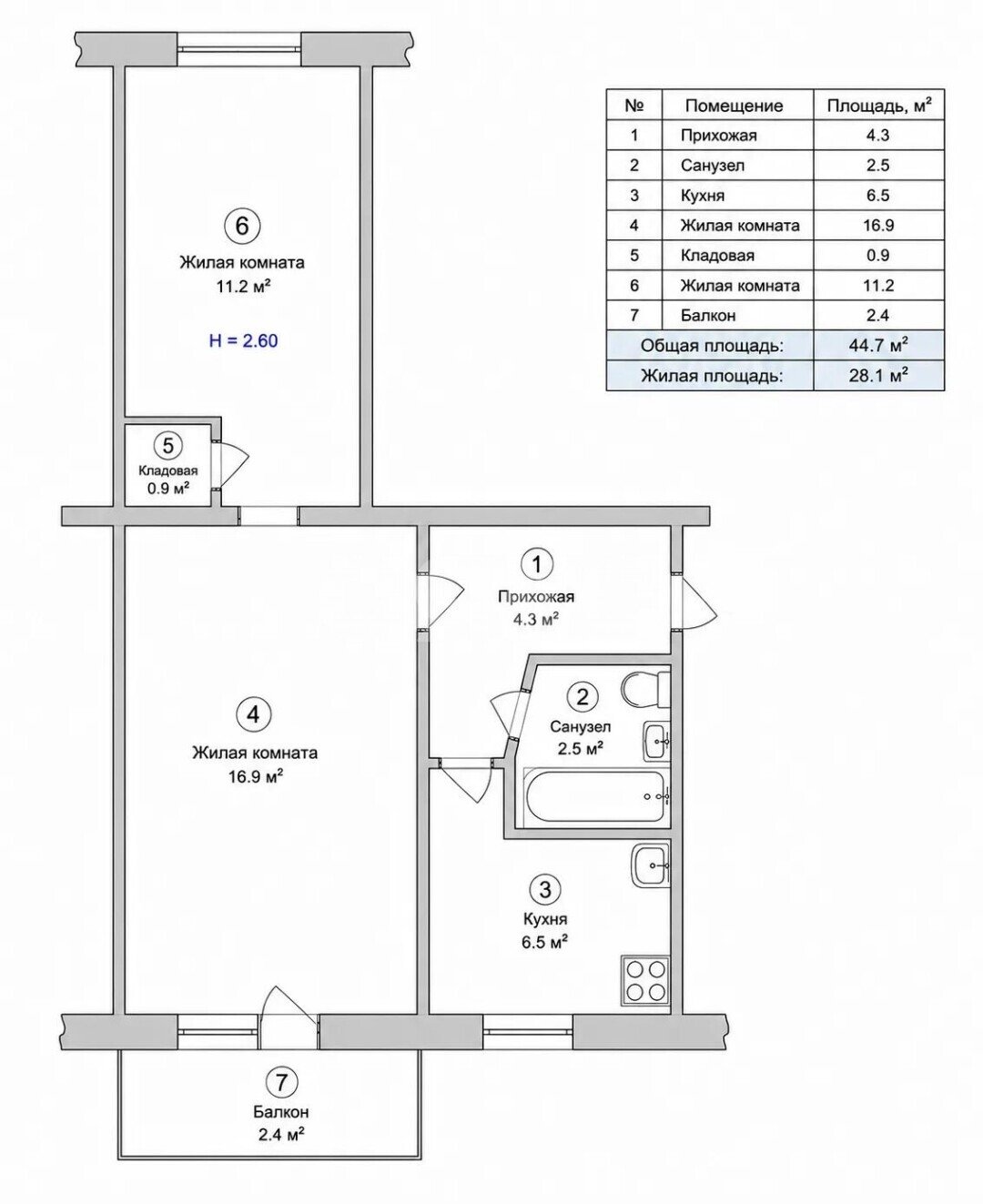 Фото №9: 2-комнатная квартира <span class="whitespace-nowrap">43 м²</span>, <span class="whitespace-nowrap">4/5 эт.</span> - Мелитополь, пр-кт Богдана Хмельницкого, 31
