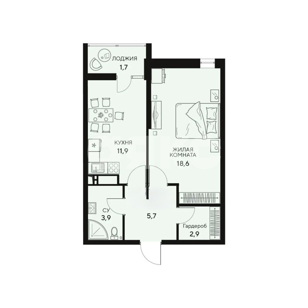 Фото №16: 1-комнатная квартира <span class="whitespace-nowrap">44 м²</span>, <span class="whitespace-nowrap">2/15 эт.</span> - Анапа, Парковый, мкр. ЖК 18/3, ул. Анапское шоссе, 18к1
