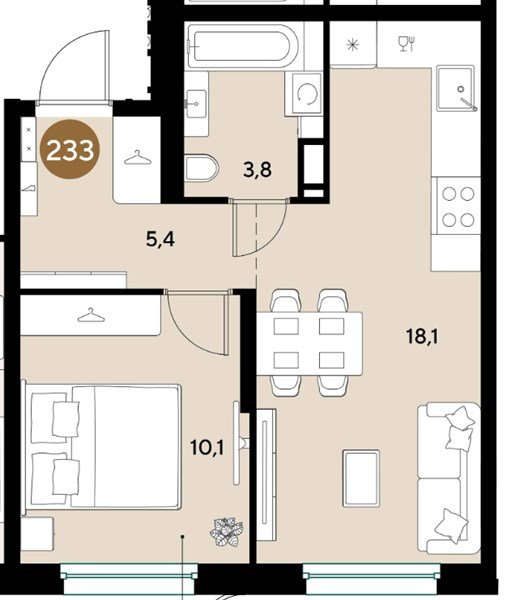 Фото №1: 1-комнатная квартира <span class="whitespace-nowrap">37 м²</span>, <span class="whitespace-nowrap">4/18 эт.</span> - Краснодар, мкр. Прикубанский внутригородской округ