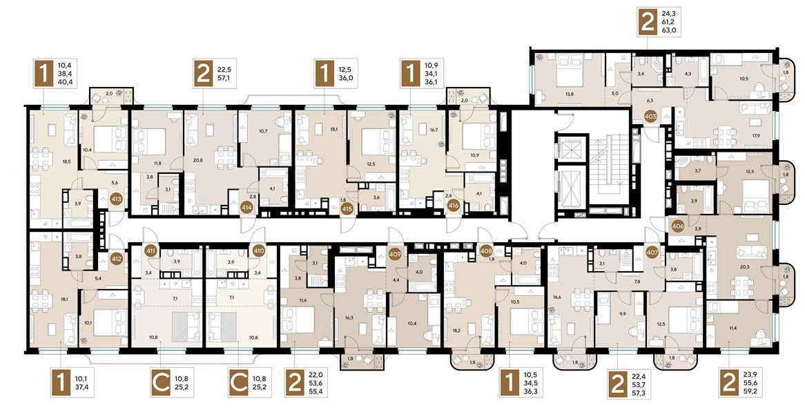 Фото №8: 2-комнатная квартира <span class="whitespace-nowrap">57 м²</span>, <span class="whitespace-nowrap">4/18 эт.</span> - Краснодар, мкр. Прикубанский внутригородской округ