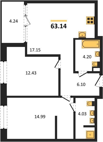 Фото №1: 2-комнатная квартира <span class="whitespace-nowrap">63 м²</span>, <span class="whitespace-nowrap">11/18 эт.</span> - Краснодар, Карасунский внутригородской округ, Хлопчато-бумажный Комбинат, мкр. жилой квартал Патрики
