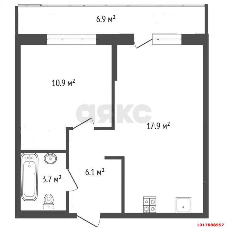 Фото №7: 1-комнатная квартира <span class="whitespace-nowrap">43 м²</span>, <span class="whitespace-nowrap">17/19 эт.</span> - Краснодар, Карасунский внутригородской округ, Гидростроителей, мкр. жилой комплекс Премьера, ул. Автолюбителей, 1/7к3