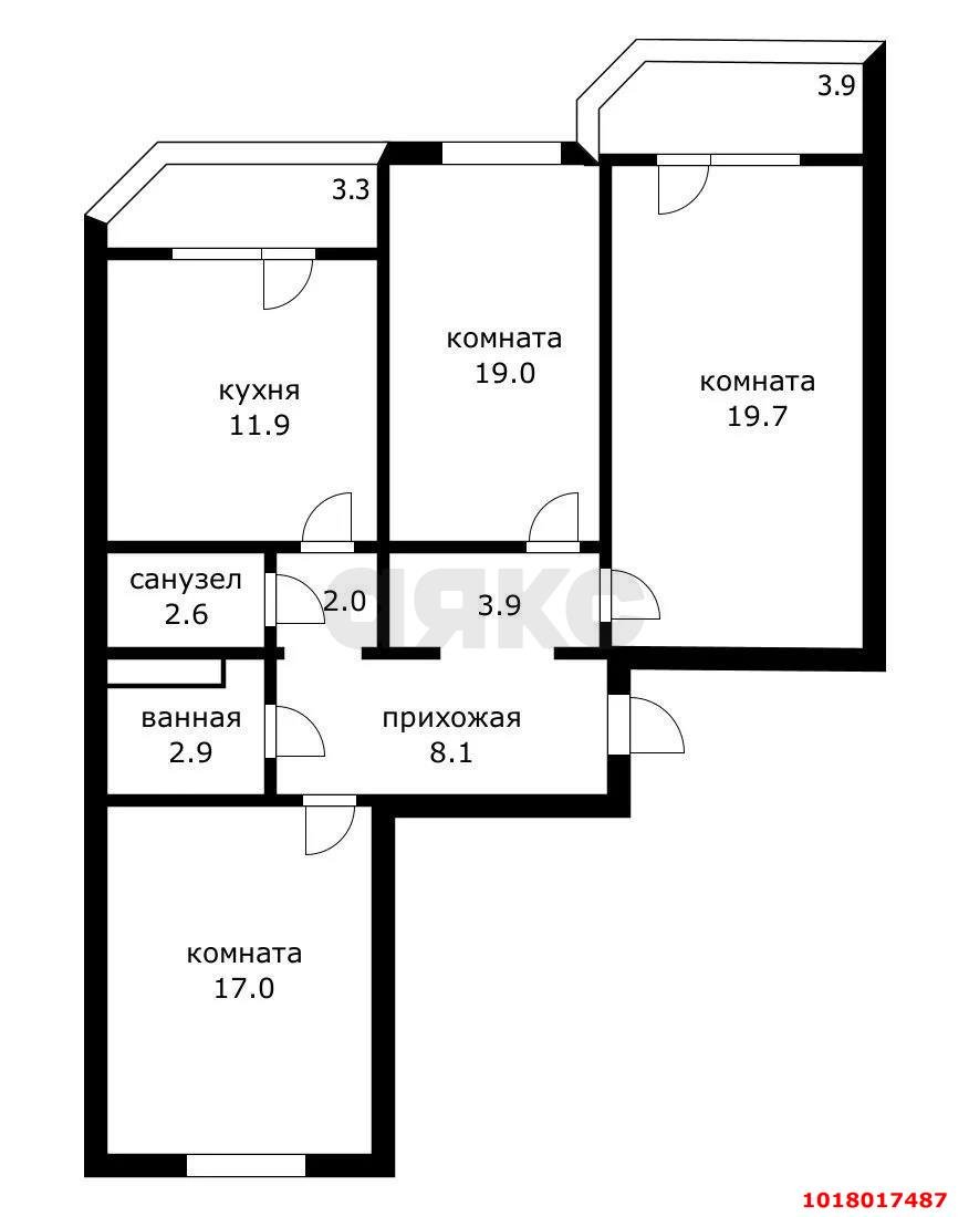 Фото №9: 3-комнатная квартира <span class="whitespace-nowrap">88 м²</span>, <span class="whitespace-nowrap">3/12 эт.</span> - Краснодар, Карасунский внутригородской округ, Почтовый, мкр. жилой комплекс Дом у реки, ул. Кружевная, 8