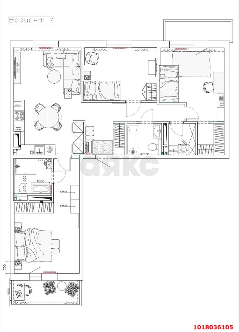 Фото №3: 3-комнатная квартира <span class="whitespace-nowrap">102 м²</span>, <span class="whitespace-nowrap">3/9 эт.</span> - Краснодар, Прикубанский внутригородской округ, мкр. жилой комплекс Южане, ул. Даниила Смоляна, 80/1