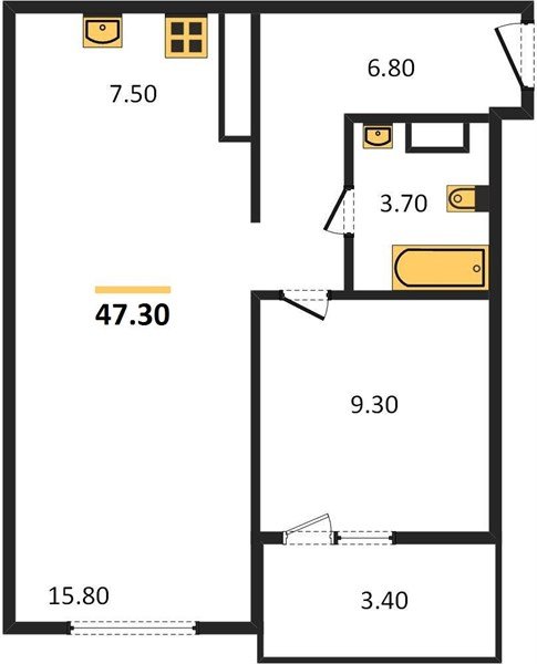 Фото №1: 1-комнатная квартира <span class="whitespace-nowrap">47 м²</span>, <span class="whitespace-nowrap">7/8 эт.</span> - Краснодар, Прикубанский внутригородской округ, мкр. жилой комплекс Югге