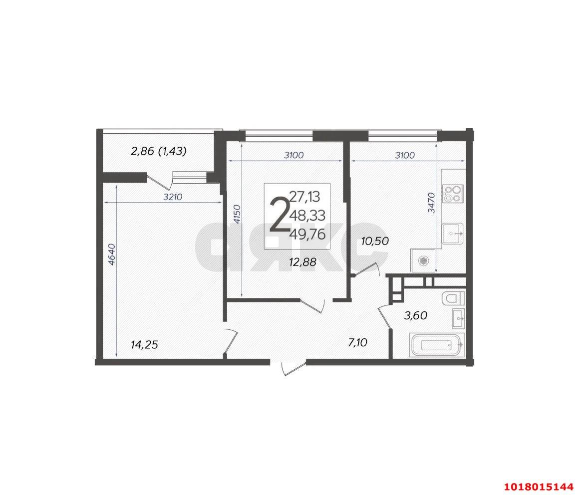 Фото №6: 2-комнатная квартира <span class="whitespace-nowrap">51 м²</span>, <span class="whitespace-nowrap">8/16 эт.</span> - Краснодар, Карасунский внутригородской округ, мкр. ЖК Смородина, ул. имени Владимира Жириновского, 1к4