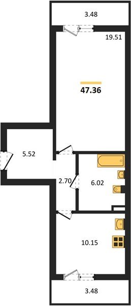 Фото №1: 1-комнатная квартира <span class="whitespace-nowrap">47 м²</span>, <span class="whitespace-nowrap">1/16 эт.</span> - Краснодар, Прикубанский внутригородской округ, Восточный, мкр. жилой комплекс Квартал № 6