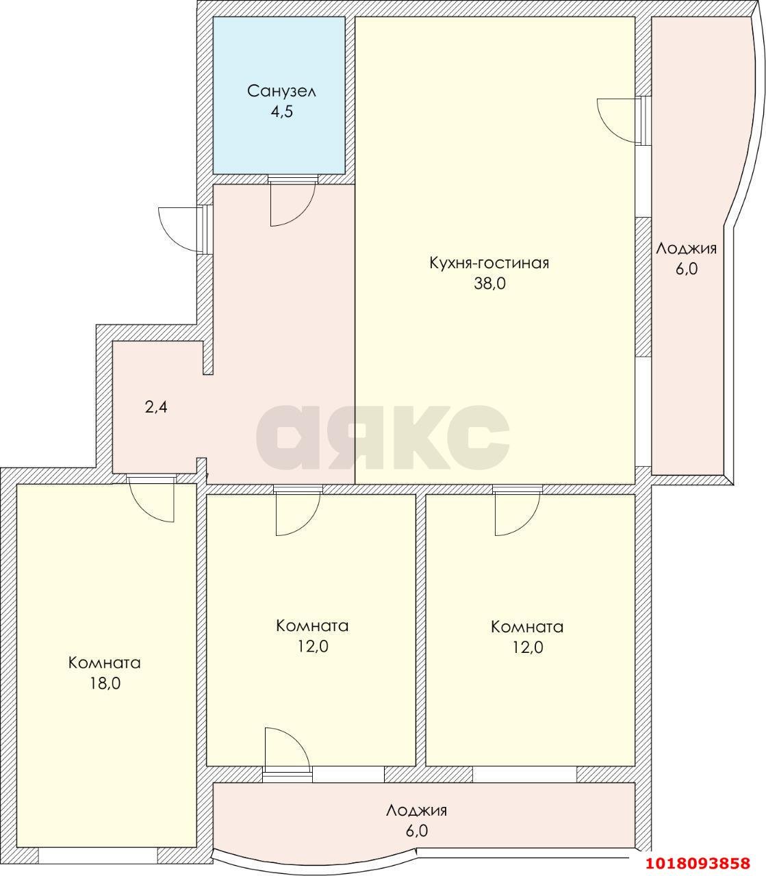 Фото №6: 3-комнатная квартира <span class="whitespace-nowrap">87 м²</span>, <span class="whitespace-nowrap">9/10 эт.</span> - Краснодар, Западный внутригородской округ, мкр. Центральный, пр-д Одесский, 4/1