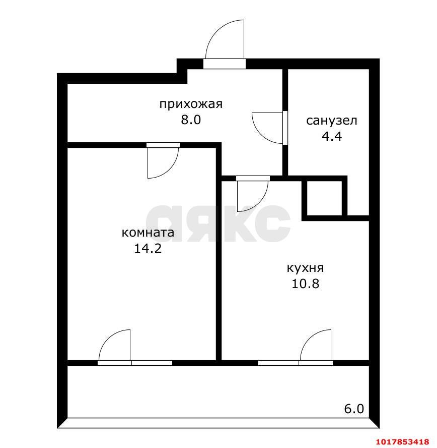 Фото №11: 1-комнатная квартира <span class="whitespace-nowrap">43 м²</span>, <span class="whitespace-nowrap">6/17 эт.</span> - Краснодар, Прикубанский внутригородской округ, Музыкальный, ЖК Времена Года, мкр. имени Петра Метальникова, ул. Петра Метальникова, 5к1