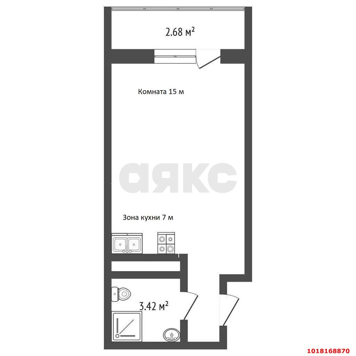 Фото №7: Студия <span class="whitespace-nowrap">30 м²</span>, <span class="whitespace-nowrap">2/16 эт.</span> - Краснодар, Прикубанский внутригородской округ, мкр. Славянский, ул. Заполярная, 45