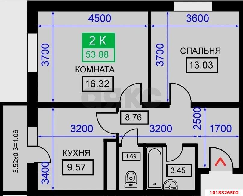 Фото №7: 2-комнатная квартира <span class="whitespace-nowrap">58 м²</span>, <span class="whitespace-nowrap">1/16 эт.</span> - Краснодар, Прикубанский внутригородской округ, мкр. Восточно-Кругликовский, ул. Черкасская, 71/1к1