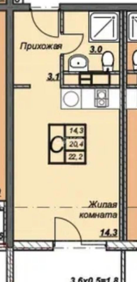 Фото №6: Студия <span class="whitespace-nowrap">24 м²</span>, <span class="whitespace-nowrap">6/15 эт.</span> - Анапа, 3Б, мкр. жилой комплекс Триумф, ул. Владимирская, 142