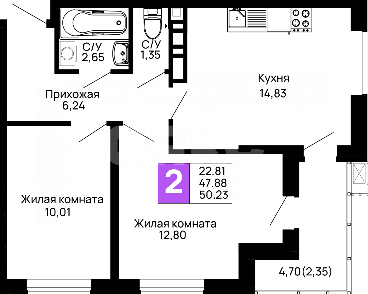 Фото №23: 2-комнатная квартира 50 м² - Майкоп, ул. Индустриальная, 2