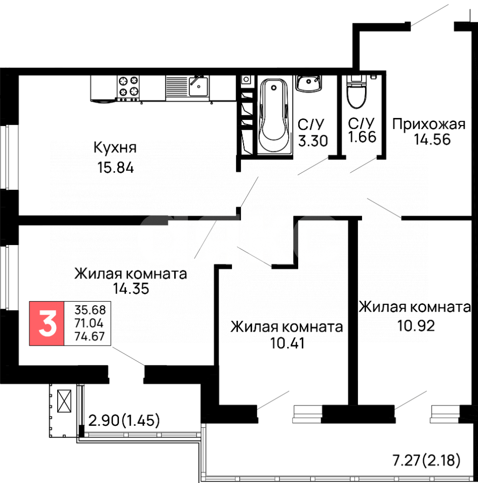 Фото №23: 3-комнатная квартира 74 м² - Майкоп, ул. Индустриальная, 2