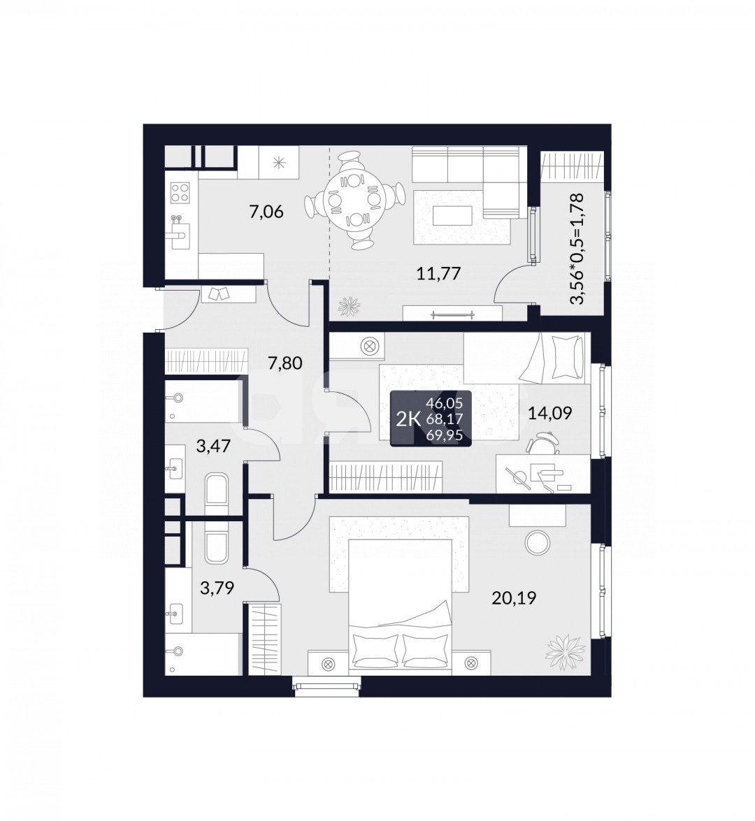 Фото №11: 2-комнатная квартира 69 м² - Майкоп, ул. Лесная, 1
