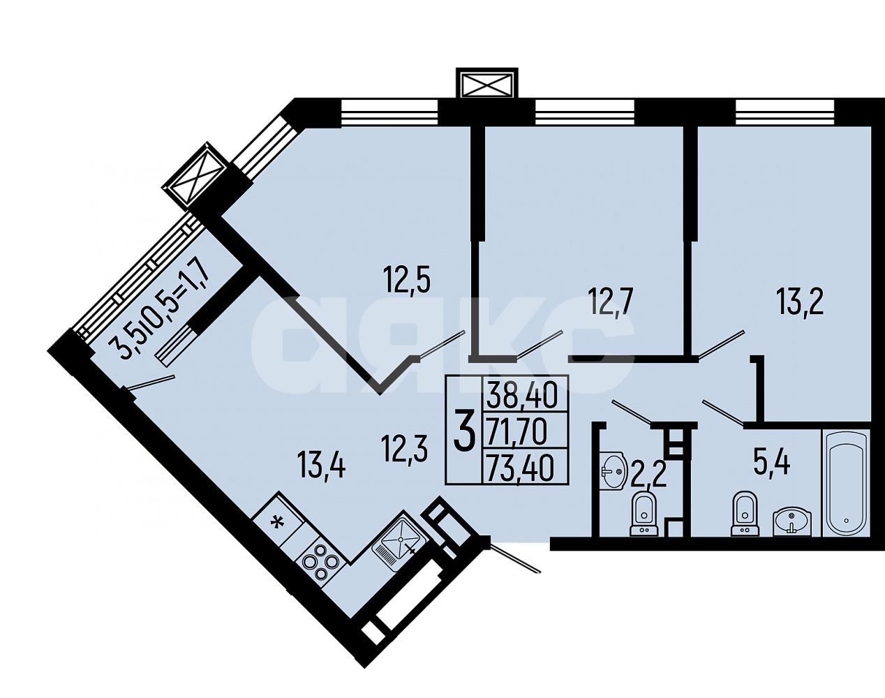Фото №7: 3-комнатная квартира 73 м² - Майкоп, ул. К.А. Васильева, 1