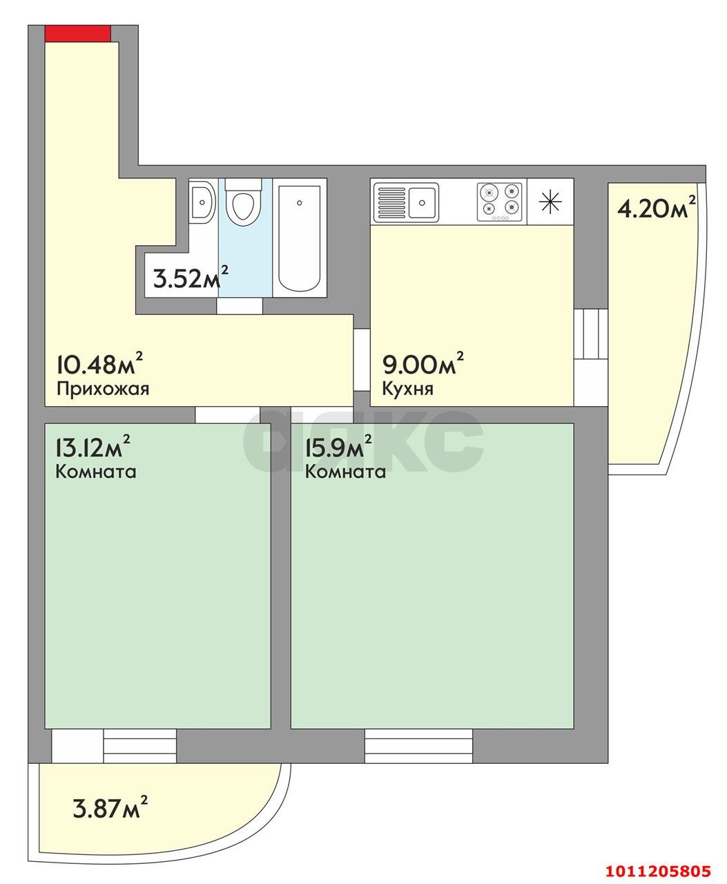 Фото №4: 2-комнатная квартира 52 м² - Краснодар, Прикубанский внутригородской округ, Фестивальный, мкр. ЖК Цветы, ул. Круговая, 4Вк4