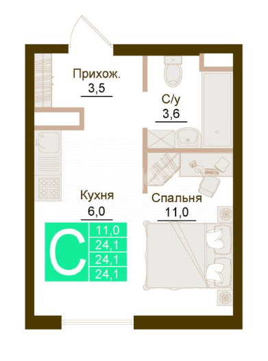 Фото №8: Студия 24 м² - Молодёжное, 
