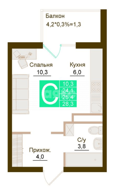 Фото №8: Студия 28 м² - Молодёжное, ул. Парковая, уч5