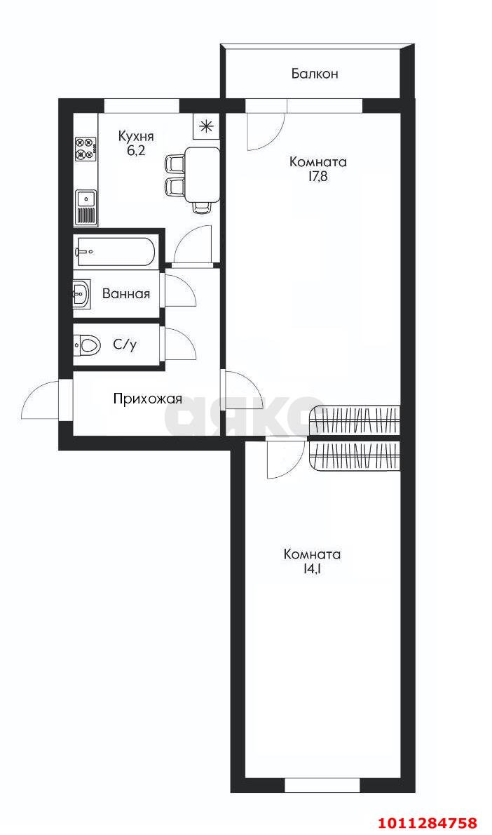 Фото №17: 2-комнатная квартира 46 м² - Краснодар, Карасунский внутригородской округ, мкр. Гидростроителей, ул. Игнатова, 47