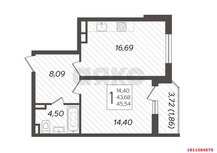 Фото №6: 1-комнатная квартира 45 м² - Краснодар, Камвольно-суконный Комбинат, ул. Уральская, 87/6