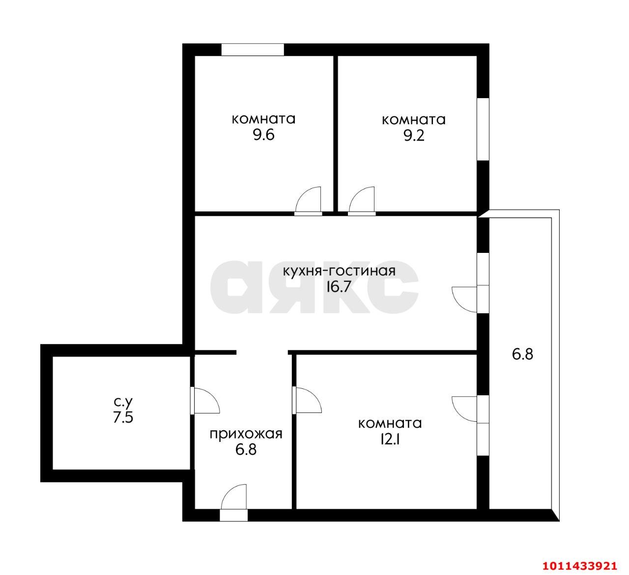 Фото №8: 3-комнатная квартира 68 м² - Новая Адыгея, мкр. жилой комплекс Золотая линия 2, ул. Бжегокайская, 25/6